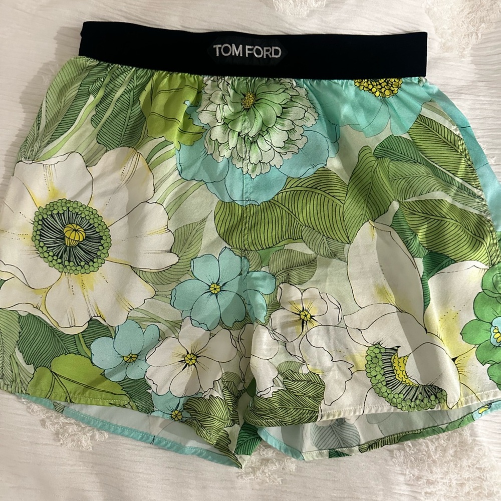 Tom Ford Green and White Athletic Shorts Vibrant Floral Design